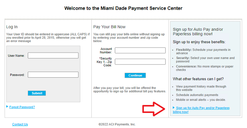 Screenshot of Miami-Dade Water and Sewer Payment Options