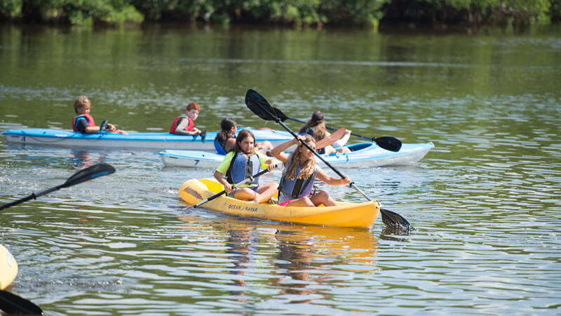 Group of children kayaking.